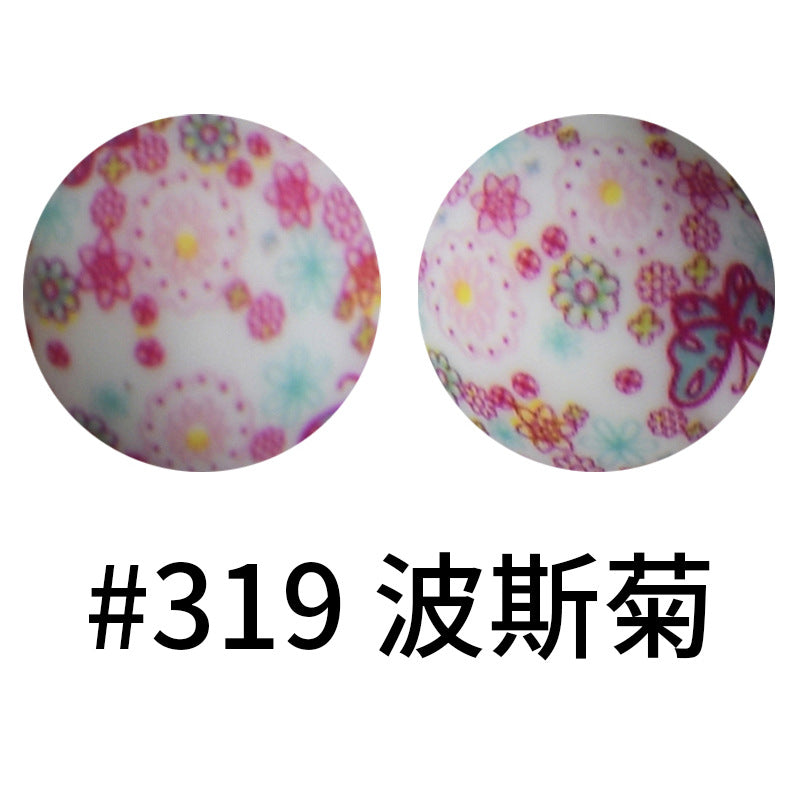 Wholesale 50pcs 16mm Print Silicone Beads Colorful Silicone Water Transfer Beads